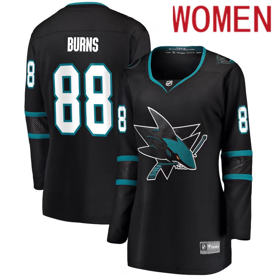 Women San Jose Sharks 88 Brent Burns Fanatics Branded Black Alternate Breakaway Player NHL Jersey